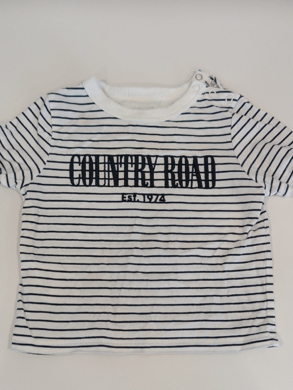 Country Road White & Navy Striped Short Sleeve Tee 6-12m